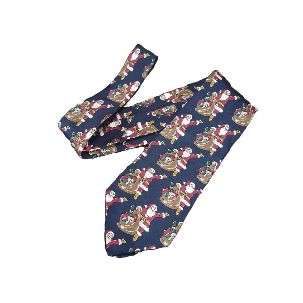 Stafford Santa Claus Neck Tie Navy Blue Silk Christmas Festive Novelty